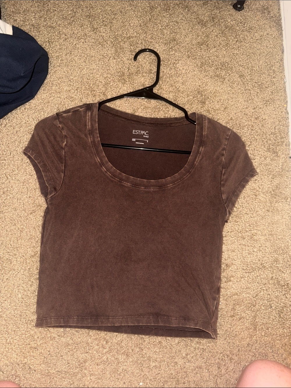 PacSun Brown Scoop Neck Crop Tee